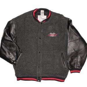 Vintage Men Disney XXL Mickey Mouse Embroidered Varsity Blk Wool Leather Jacket